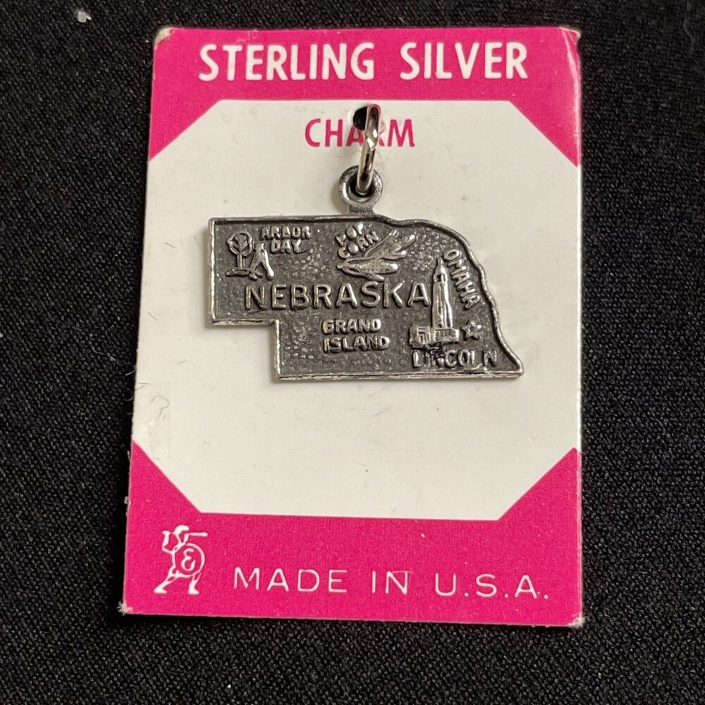 Vintage Sterling Silver 925 Nebraska State Charm On Card